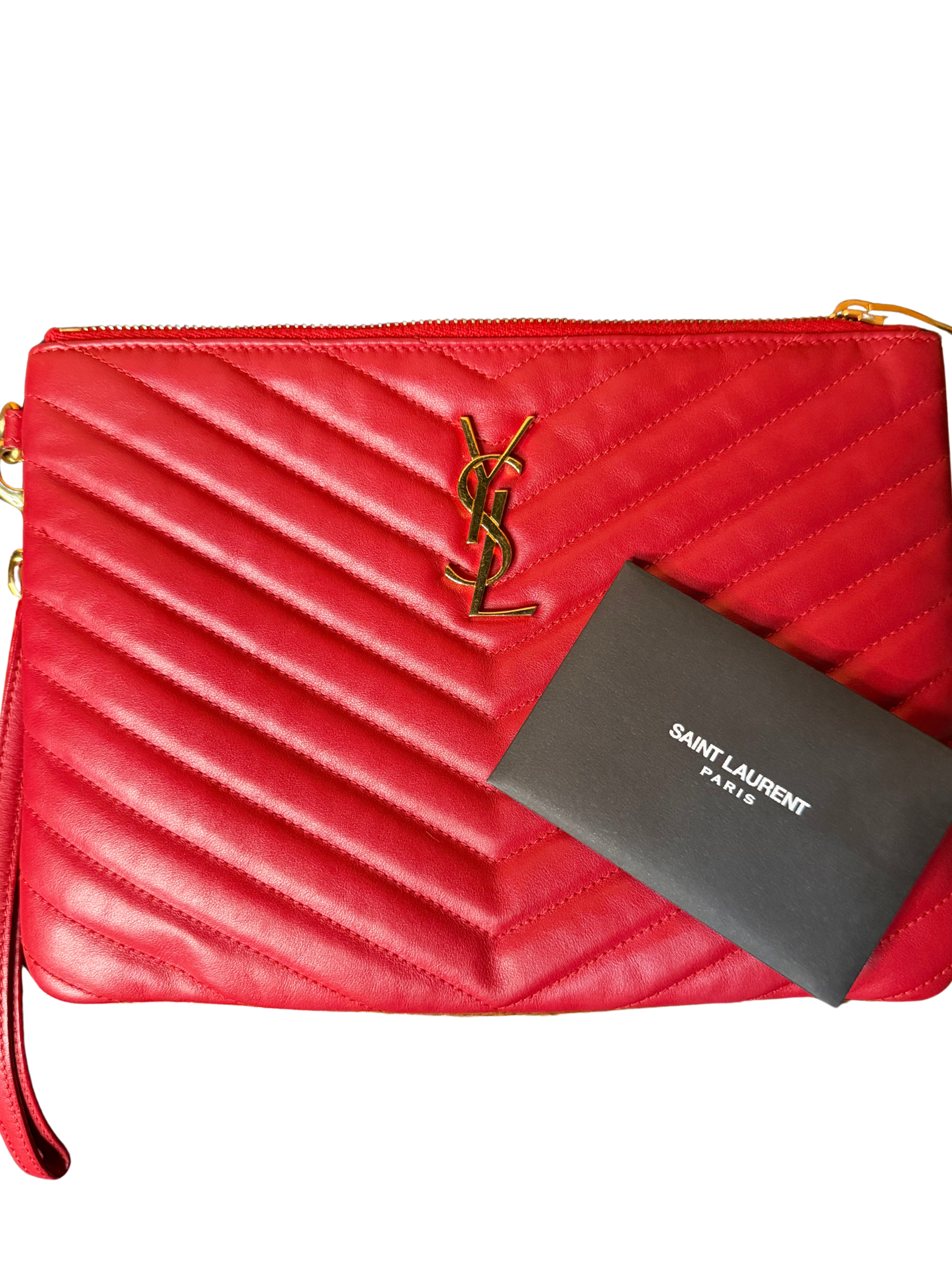 YSL Classic Monogram Wristlet Pouch Matelasse Chevron Leather