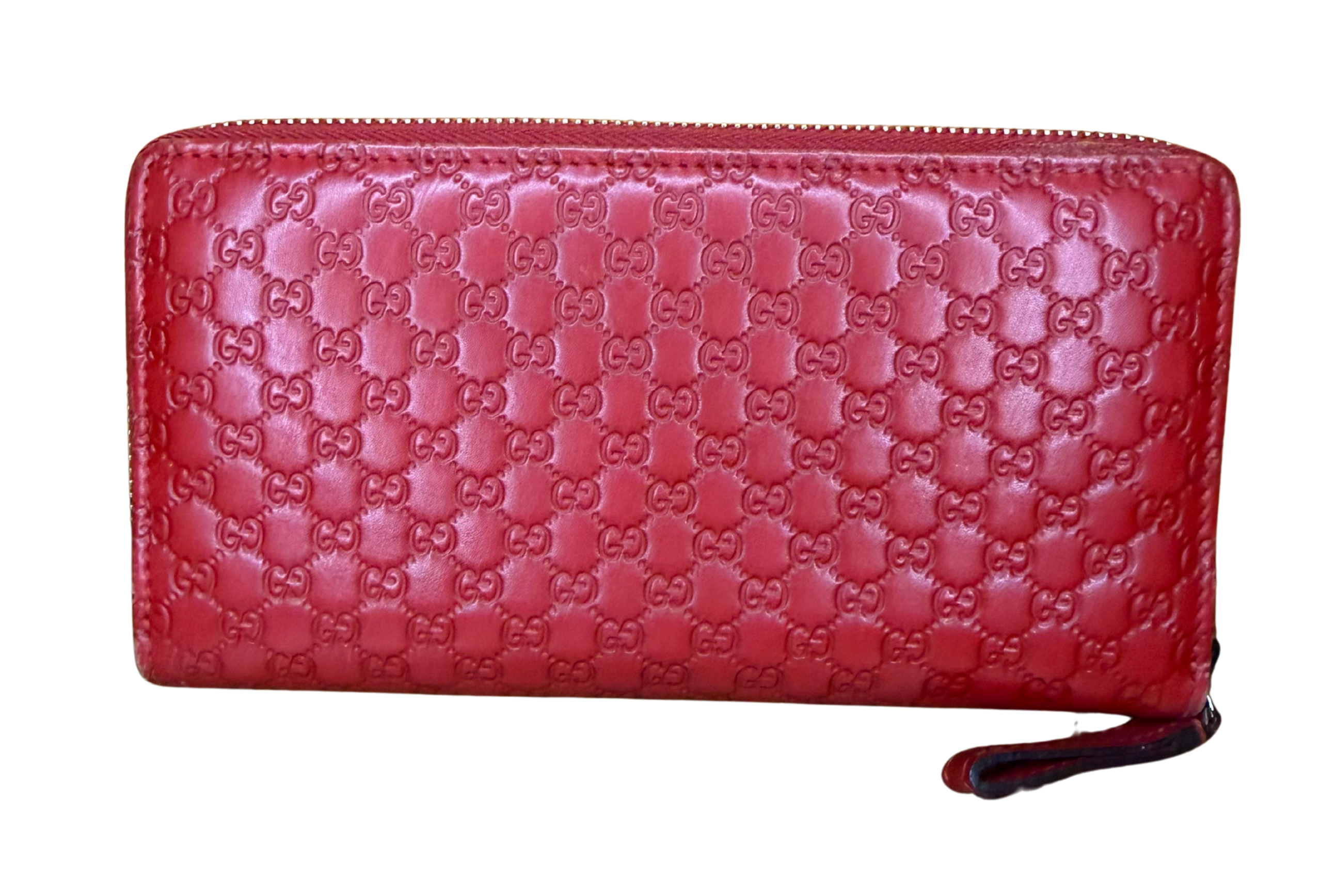 Gucci Micro Sima Heart GG Logo Leather Wallet - Red